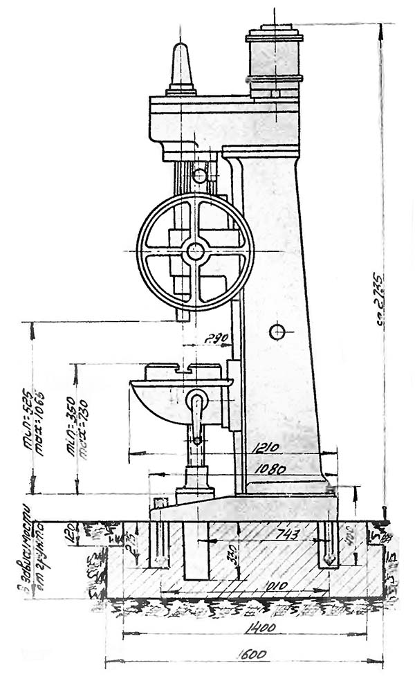 Габаритні розміри вертикально свердлувального верстата 2135 2135 Габаритні розміри вертикально-свердлувального верстата 2135